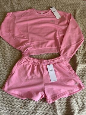 ALO Yoga Pink Women's Shorts - Cotton Drawstring Lounge Shorts
